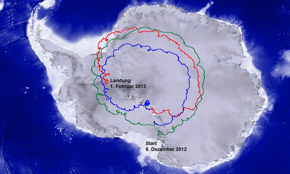 Während 55 Tagen umrundete Super-Tiger den Südpol beinahe drei Mal.