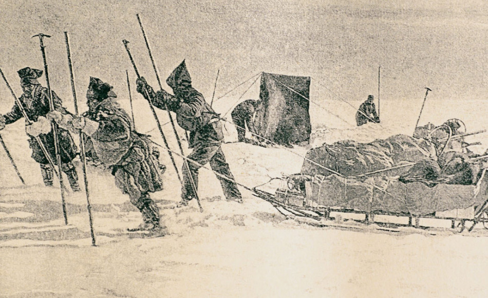 Fridtjof Nansen und sein 5-kÃ¶pfiges Team durchquerten 1888 in 49 Tagen GrÃ¶nland von Ost nach West. Die ursprÃ¼ngliche 600 km lange Route musste Nansen aufgrund vorheriger Probleme und verspÃ¤tetem Start nach SÃ¼den verlegen. Doch auch wÃ¤hrend der Expedition hatten Nansen und seine MÃ¤nner mit vielen widrigen Bedingungen zu kÃ¤mpfen. Bild: Oustland Polar Exploration