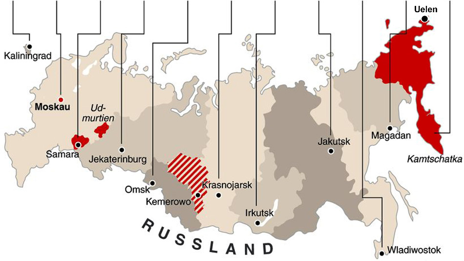 Russland wird neu in 11 Zeitzonen eingeteilt. Wenn im Westen gefrÃ¼hstÃ¼ckt wird gehen die Tschuktschen im Osten schon zu Bett.