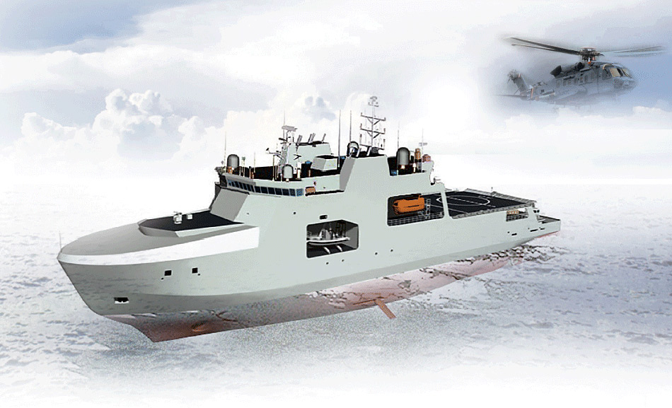 Die geplanten AOPS (Arctic/Offshore Patrol Ships) werden 103 Meter lang sein eine Crew von 65 haben. Die Hauptbewaffnung ist eine ferngesteuerte 25-mm Kanone. Ausserdem erlaubt der Bau des Schiffes die Aufnahme eines geplanten CH-148 Cyclone Seehelikopters, der auch 2018 fertig sein soll. Bild: The Globe and Mail
